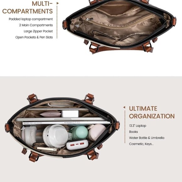 Purses Tote Bag for Women, Handbags Large Shoulder Bag, Leather Work Bags with M - Picture 4 of 9